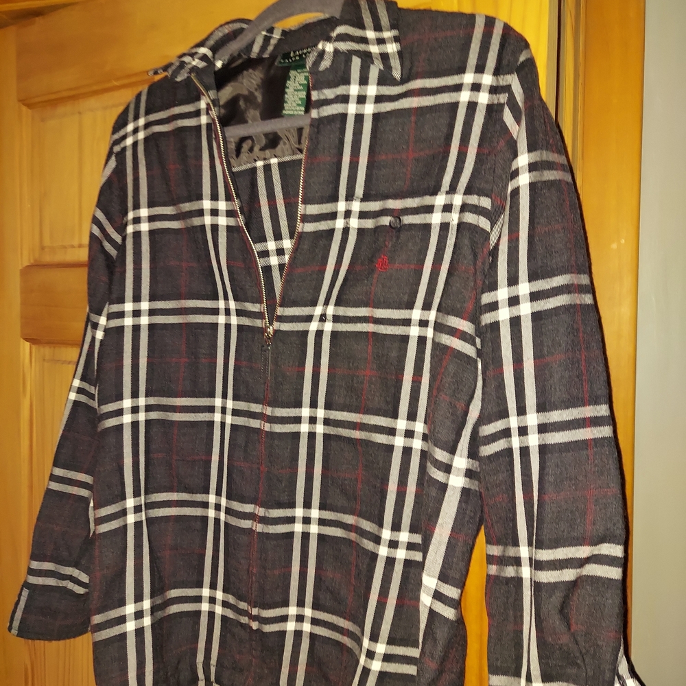 Lauren by Ralph Lauren Womens Black And Red Plaid Zip-Front Shirt Jacket Size S - Picture 2 of 11
